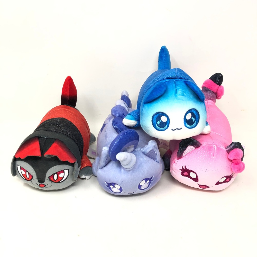Aphmau MeeMeows Cat Plush Lot of 4 Devil KC Pink Pierce Blue Purple Unicorn